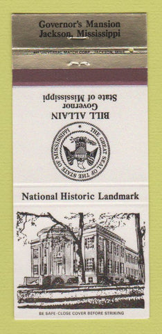 Matchbook Cover - Bill Allain Governor MS Mansion Jackson Mississippi 30 Strike