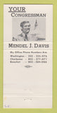 Matchbook Cover - Mendel Davis Congress SC South Carolina 30 Strike