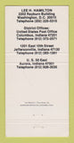 Matchbook Cover - Lee Hamilton Congress IN Indiana 30 Strike