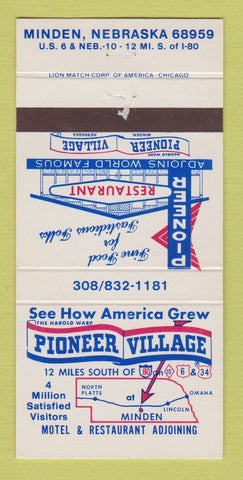 Matchbook Cover - Pioneer Village Restaurant Minden NE 30 Strike