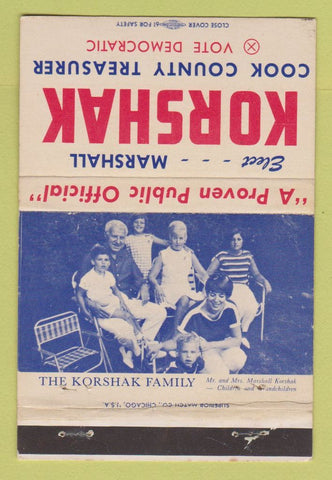 Matchbook Cover - Marshall Korshak Cook County Treasurer IL WEAR 40 Strike