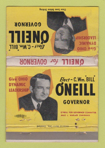 Matchbook Cover - William O'Neill for Governor OH Ohio WORN 40 Strike