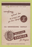 Matchbook Cover - Wade Garnier for Congress 40 Strike