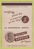 Matchbook Cover - Wade Garnier for Congress 40 Strike
