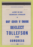 Matchbook Cover - Thor Tollefson for Congress WA Washington 40 Strike