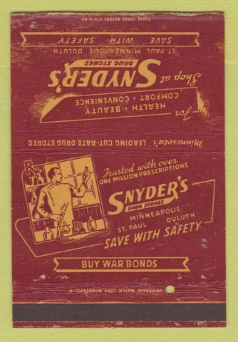 Matchbook Cover - Snyder's Drug Store Minneapolis St Paul MN WWII 40 Strike