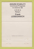 Matchbook Cover - Director Leseganich USWA Election WEAR 40 Strike