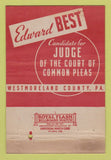 Matchbook Cover - Best for Judge Election Westmoreland County PA WORN 40 Strike