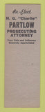 Matchbook Cover - HG Charlie Partlow Prosecuting Attorney AR Arkansas SAMPLE