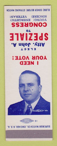 Matchbook Cover - Jon Speziale for Congress Election SAMPLE