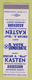 Matchbook Cover - Oscar Kasten Assessor Election Jefferson County WEAR SAMPLE