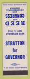 Matchbook Cover William Stratton Governor IL Illinois Reed Congress 1952 SAMPLE