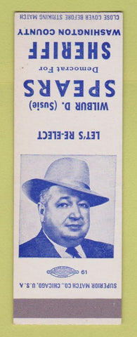 Matchbook Cover - Wilbur Spears Sheriff Washington County SAMPLE