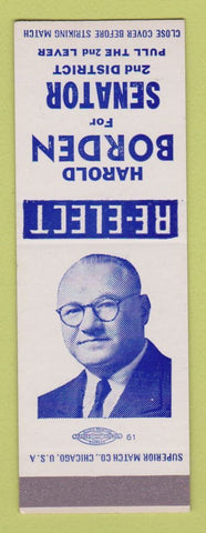 Matchbook Cover - Harold Borden Senator Election SAMPLE