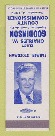 Matchbook Cover - Charles Goodinson County Commissioner Election 1952 SAMPLE