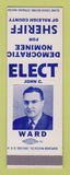 Matchbook Cover - John Ward Sheriff Election Raleigh County SAMPLE