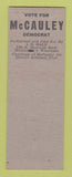 Matchbook Cover William McCauley District Attorney Election Milwaukee WI SAMPLE