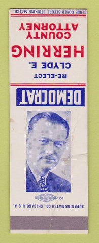 Matchbook Cover - Clyde Herring County Attorney Election WORN CREASED SAMPLE
