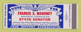 Matchbook Cover - Francis Mahoney State Senator Election Park Falls WI SAMPLE