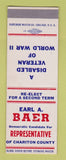 Matchbook Cover - Earl Baer Rep Election Chariton County SAMPLE
