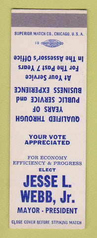 Matchbook Cover - Jesse L Webb Jr For Mayor SAMPLE