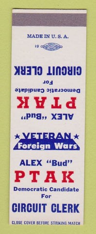Matchbook Cover - Alex Bud Ptak Circuit Clerk Election SAMPLE