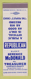 Matchbook Cover - Berenice McDonald Treasurer Election Garfield County SAMPLE