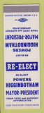 Matchbook Cover - Powers Higginbotham Mayor President Election SAMPLE