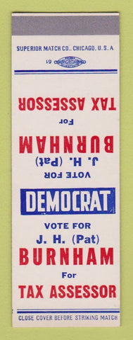 Matchbook Cover - JH Pat Burnham Tax Assessor Election SAMPLE