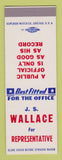 Matchbook Cover - JS Wallace Rep Election SAMPLE