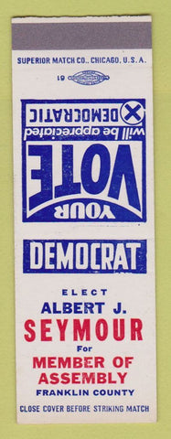 Matchbook Cover - Albert J Semour Member of Assembly Franklin County SAMPLE