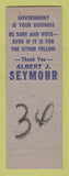 Matchbook Cover - Albert J Semour Member of Assembly Franklin County SAMPLE