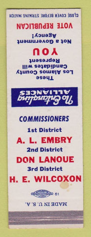 Matchbook Cover - Commissioner Election Los Alamos County WEAR SAMPLE
