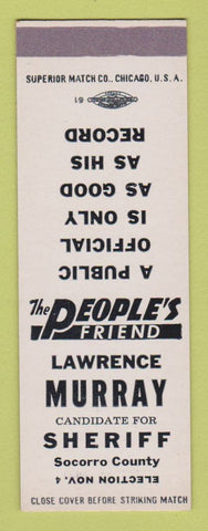 Matchbook Cover - Lawrence Murray Sheriff Election Socorro County SAMPLE