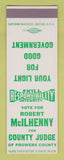 Matchbook Cover - Robert McIlhenny County Judge Prowers SAMPLE