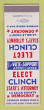 Matchbook Cover - Clinch State's Attorney Election LaSalle County SAMPLE