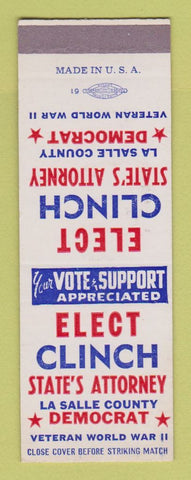 Matchbook Cover - Clinch State's Attorney Election LaSalle County SAMPLE