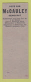 Matchbook Cover William McCauley District Attorney Election Milwaukee WI SAMPLE