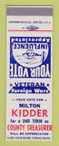 Matchbook Cover - Milton Kidder County Treasurer Election SAMPLE