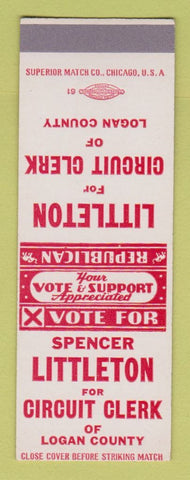 Matchbook Cover - Spencer Littleton Circuit Clerk Logan County SAMPLE