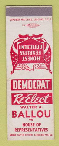Matchbook Cover - Walter Ballou House of Reps Election SAMPLE