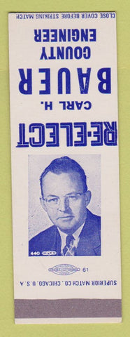 Matchbook Cover - Carl H Bauer County Engineer Election SAMPLE