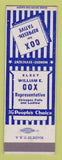 Matchbook Cover - William Cox Rep Election Chicopee Falls Ludlow MA SAMPLE