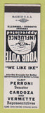 Matchbook Cover - Perroni Senator Election Cardoza Vermette SAMPLE