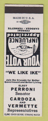 Matchbook Cover - Perroni Senator Election Cardoza Vermette SAMPLE