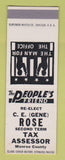 Matchbook Cover - CE Gene Rose Tax Assessor Election Monroe County SAMPLE