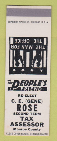 Matchbook Cover - CE Gene Rose Tax Assessor Election Monroe County SAMPLE