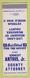 Matchbook Cover - Ernest Anthis Jr County Attorney SAMPLE