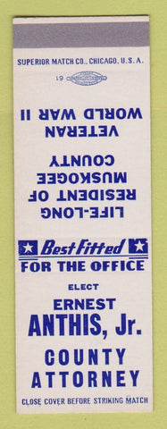 Matchbook Cover - Ernest Anthis Jr County Attorney SAMPLE
