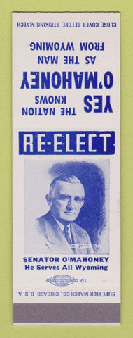 Matchbook Cover - Senator Joseph O'Mahoney WY Wyoming SAMPLE